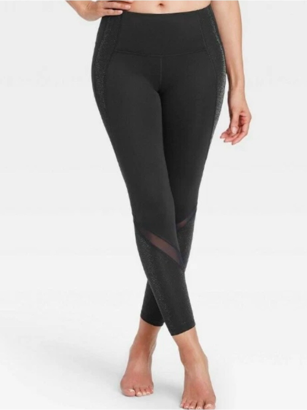 NEW All in Motion Contour Power High-Waisted Shimmer 7/8 Black Leggings Medium